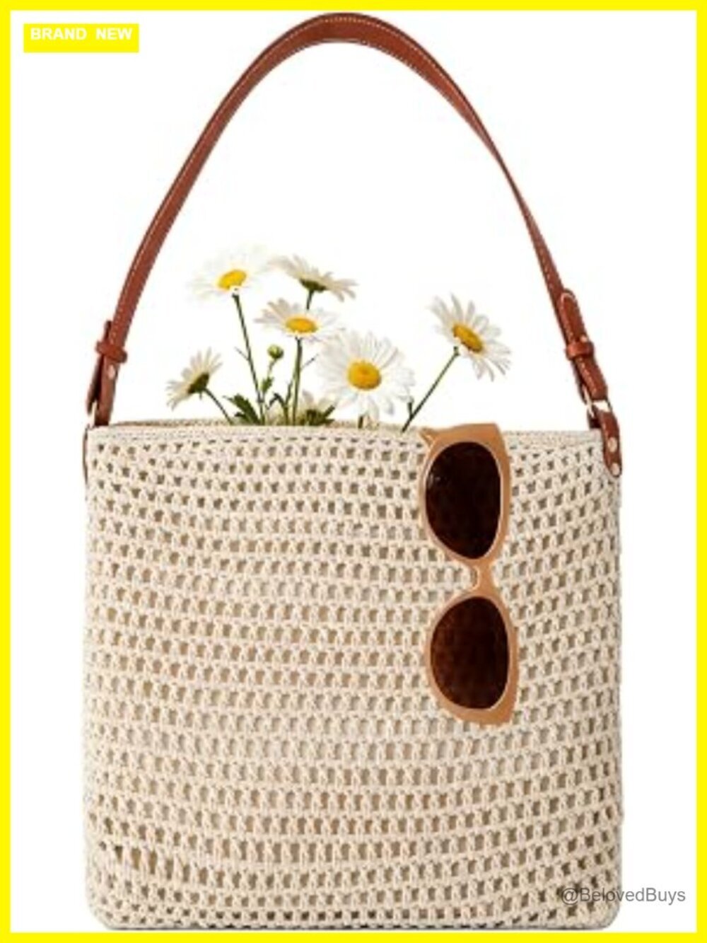 Cotton Rope Woven Tote with Adjustable Leather Shoulder Strap and Magnetic Snap